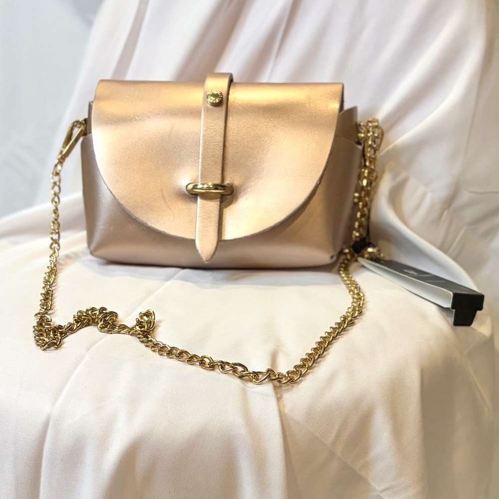 Antonella Ferrante Poppy Small Bag Rosa Metallic Leather Chain Crossbody Italy